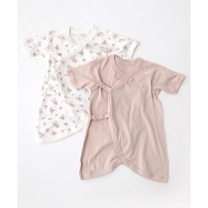 petit main / プティマイン オーガニックコットン ワンポイント＆総柄コンビ肌着2枚セット
