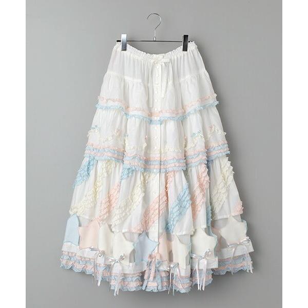 PINK HOUSE / ピンクハウス 星形ワッペン付き配色フリルスカート