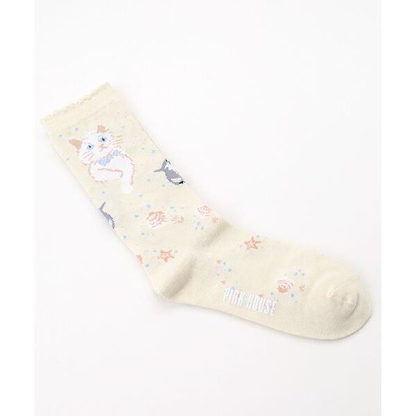 PINK HOUSE / ピンクハウス さざ波とねこモチーフソックス
