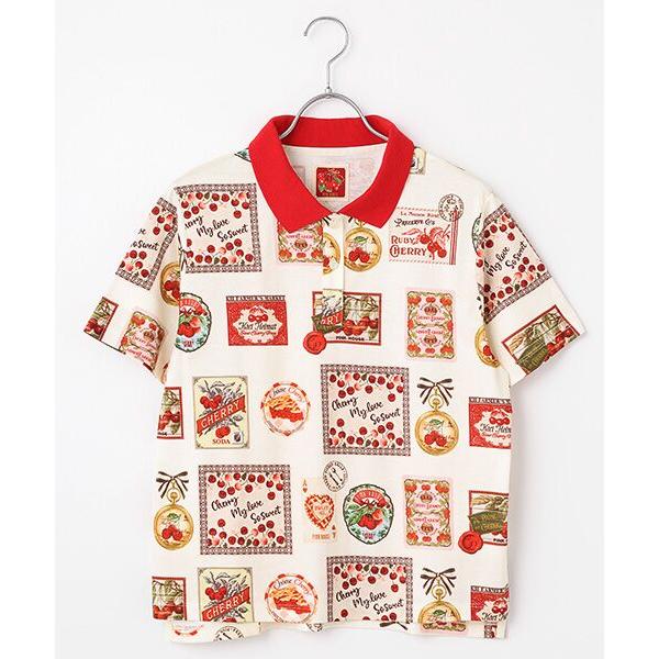 PINK HOUSE / ピンクハウス チェリー総柄プリントポロシャツ