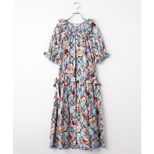 PINK HOUSE / ピンクハウス フラワーチェックプリントミディワンピース