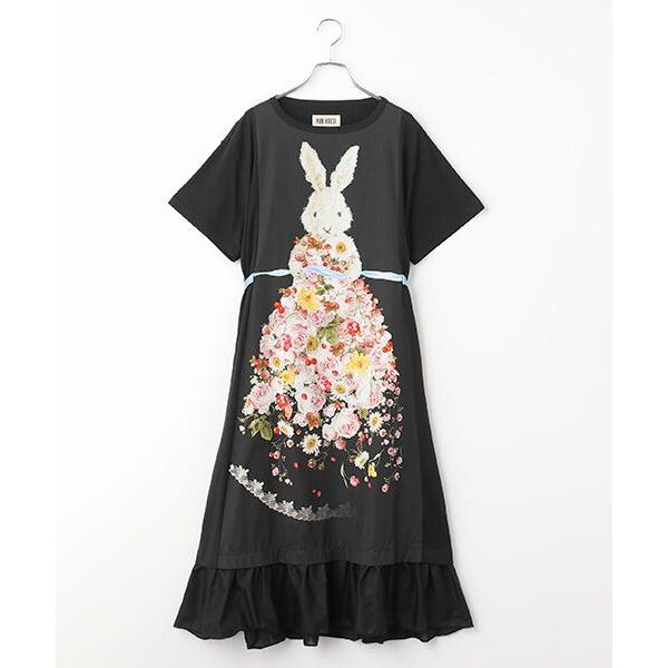 PINK HOUSE / ピンクハウス トロンプルイユラビットプリント使いカットソーワンピース