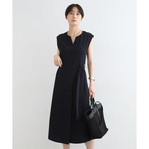 INDIVI ワンピース 「しわになりにくい」麻調ストレートライン
