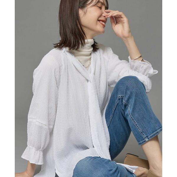 INDIVI / インディヴィ 【洗える／シャーリング素材】ボリューム袖エアリーブラウス