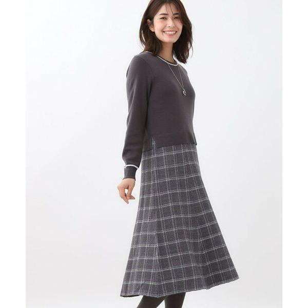 Reflect / リフレクト 【コートインでもすっきり◎】チェック柄ニットドッキングワンピース