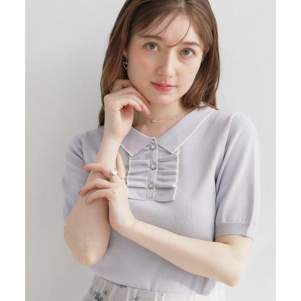 Couture Brooch / クチュールブローチ 【洗える】フリル ポロ衿ニット
