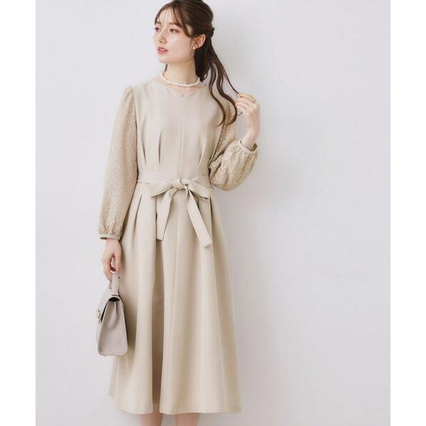 Couture Brooch / クチュールブローチ 【ハレの日・通勤】レース袖タックフレアワンピー...