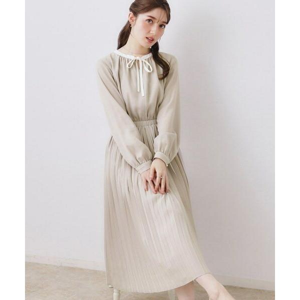 Couture Brooch / クチュールブローチ 【ハレの日・通勤】配色シフォンプリーツ ワンピ...