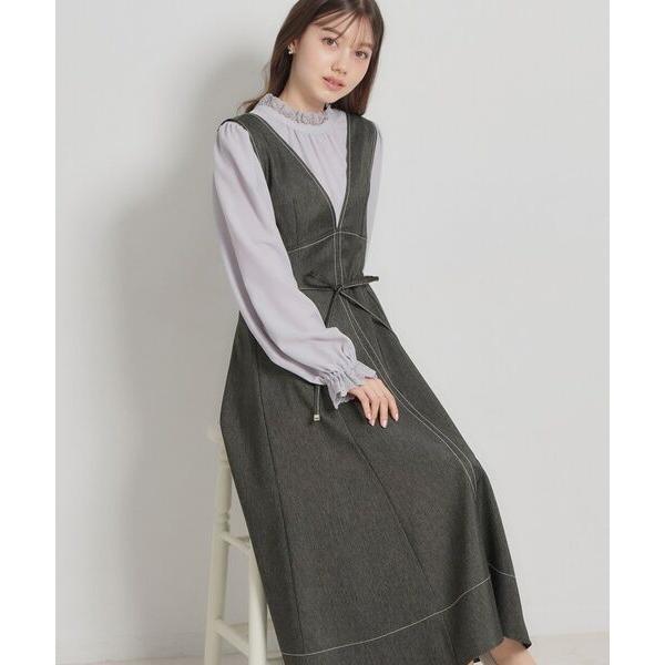 Couture Brooch / クチュールブローチ 【洗える】デニムライク細リボンジャンスカ