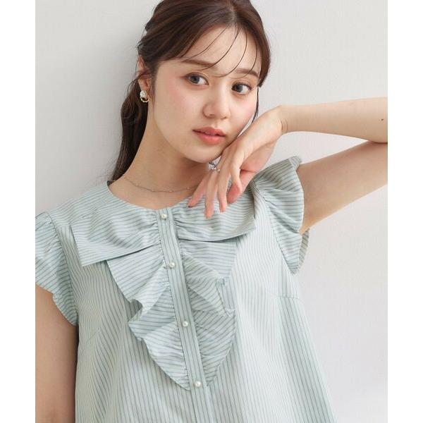 Couture Brooch / クチュールブローチ 【洗える】リボン調フリル ストライプ ブラウス