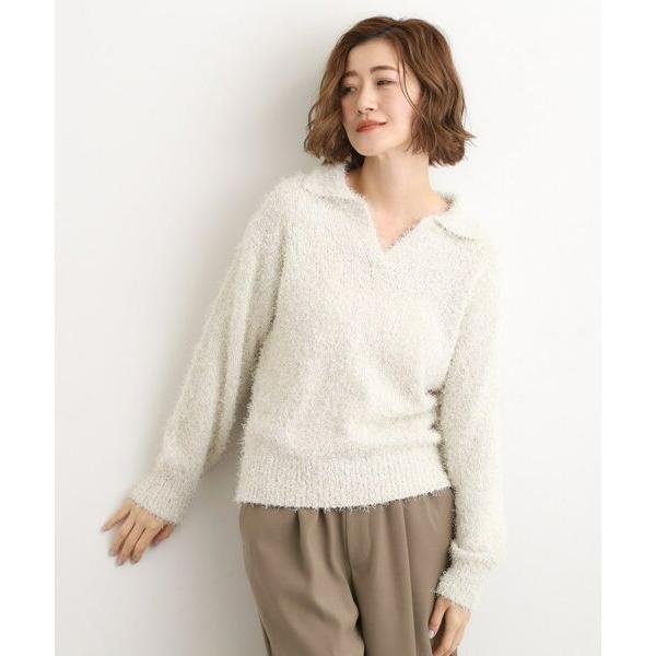 grove / グローブ 【最終お値下げ！！】ラメフェザーヤーン オープンカラーニット