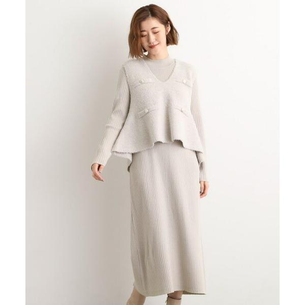 grove / グローブ 【2点SET/体型カバー】一枚で決まる、ペプラムベスト×ニットワンピース