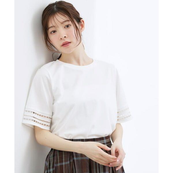 grove / グローブ 【二の腕カバー/UV・ひんやり】袖口透かし刺繍Tシャツ
