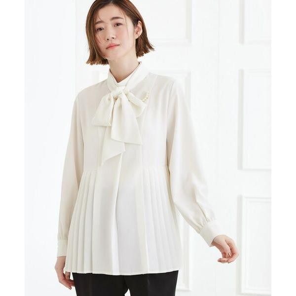 grove / グローブ 【マシンウォッシュ/防シワ/UVカット】裾プリーツ取り外しボウタイブラウス