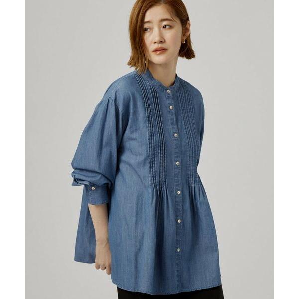 grove / グローブ 軽やかなデニムで、女性らしく　ピンタックデニムダンガリーブラウス