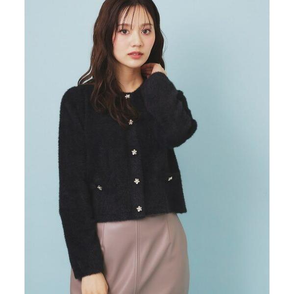 index / インデックス フェザーヤーンフラワーボタンカーディガン【洗濯機OK】