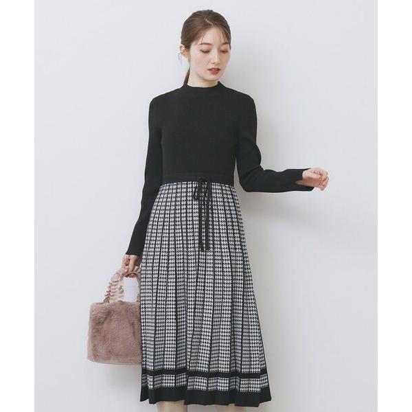 index / インデックス 千鳥チェックバイカラーニットワンピース【洗濯機OK/抗ピル】