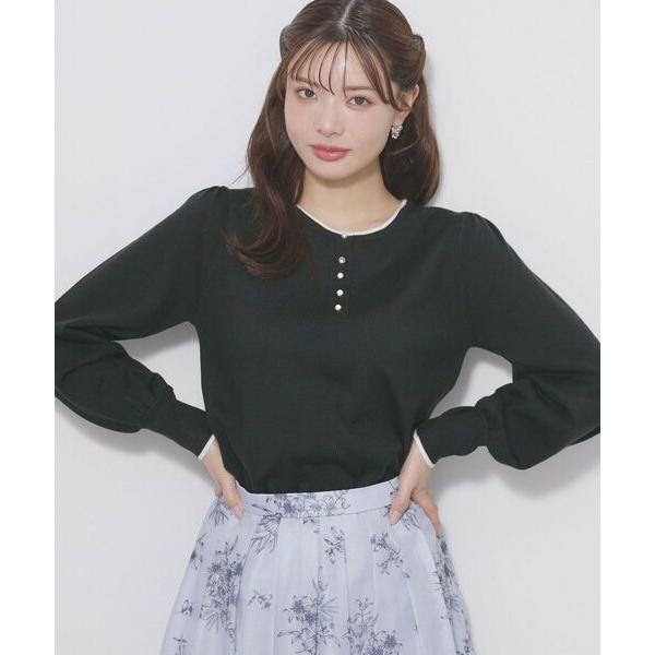 index / インデックス ビジューボタンヘンリーネックニット【洗濯機OK】