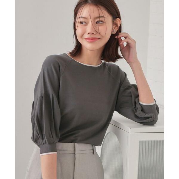 index / インデックス バルーン風スリーブバイカラーニット【洗濯機OK】