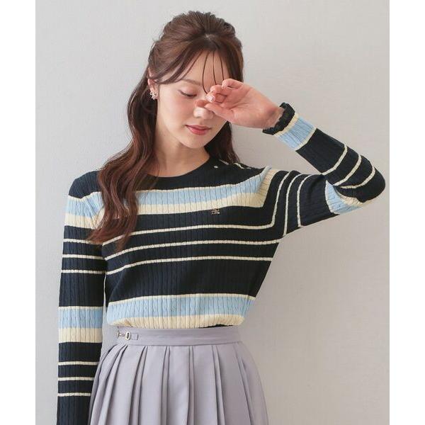 index / インデックス ランダムボーダーケーブルニット【洗濯機OK/坑ピル】