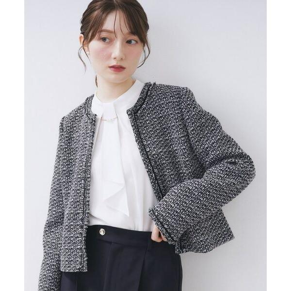 index / インデックス ≪通勤・セレモニー/セットアップ対応≫ノーカラーツイードジャケット【洗...