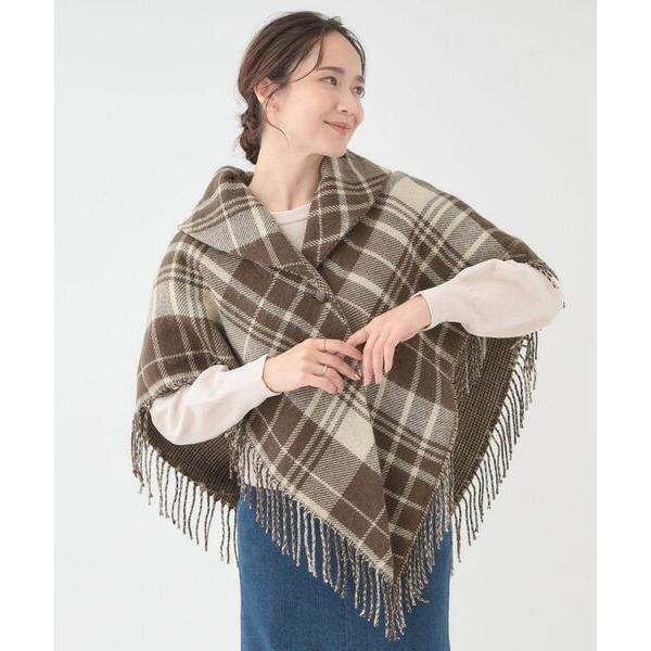 SHOO・LA・RUE / シューラルー 【リバーシブル】襟元ギャザー チェックポンチョ