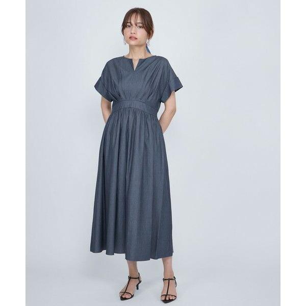 QUEENS COURT / クイーンズコート ダンガリーデニムウエストギャザーワンピース≪手洗い可...