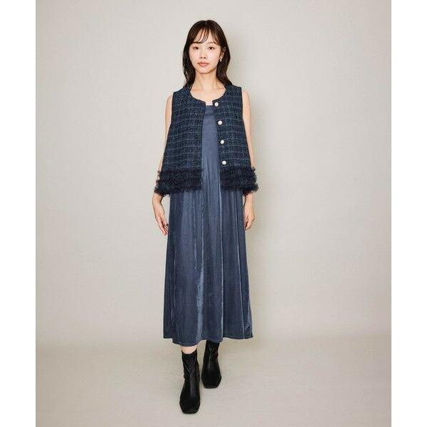 QUEENS COURT / クイーンズコート シアーベロアダブルストラップキャミドレス≪手洗い可能...