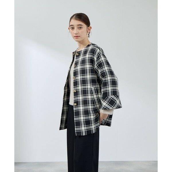 QUEENS COURT / クイーンズコート ツィーディチェックノーカラーコート≪手洗い可能≫