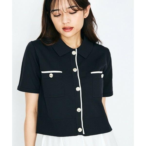 QUEENS COURT / クイーンズコート 配色ラインポロ襟ニットカーディガントップス≪手洗い可...