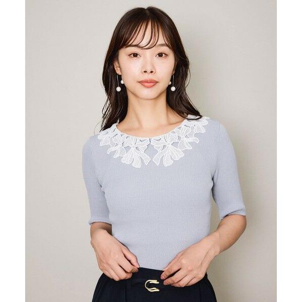 QUEENS COURT / クイーンズコート リボンレースカラーリブニット≪手洗い可能≫