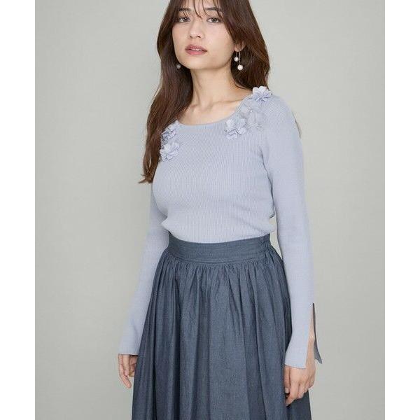 QUEENS COURT / クイーンズコート 3Dフラワーボートネックニット≪手洗い可能≫