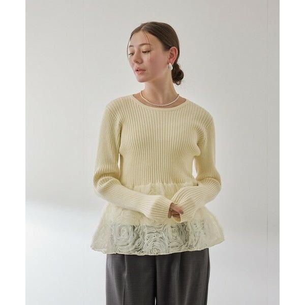 QUEENS COURT / クイーンズコート フラワーチュールペプラムリブニット≪手洗い可能≫