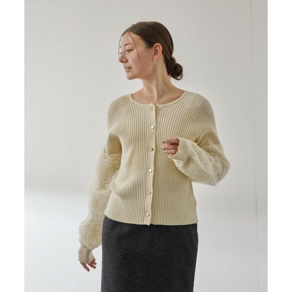 QUEENS COURT / クイーンズコート フラワーチュールスリーブカーディガン≪手洗い可能≫