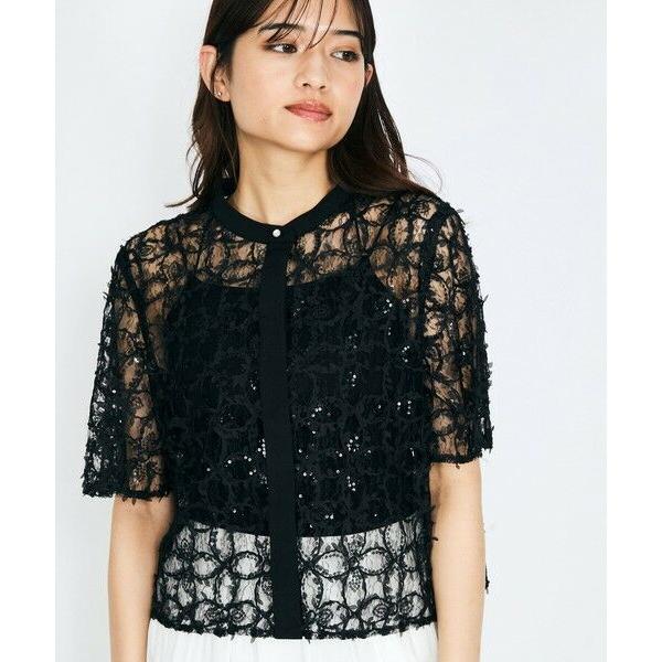 QUEENS COURT / クイーンズコート スパンコールチュールブラウス≪手洗い可能≫