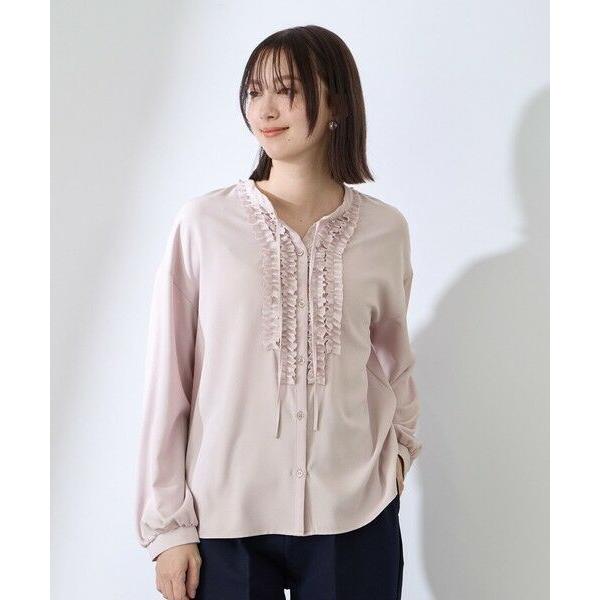 QUEENS COURT / クイーンズコート ストレッチジョーゼットミニフリルブラウス