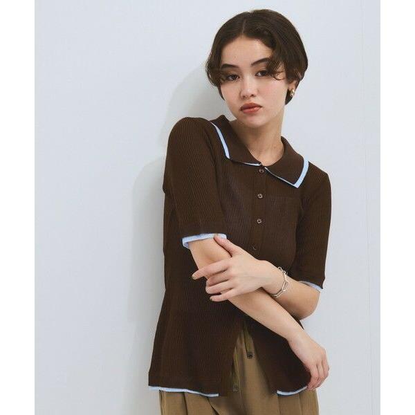 VICKY / ビッキー 麻調配色ポロニットカーディガン≪手洗い可能≫