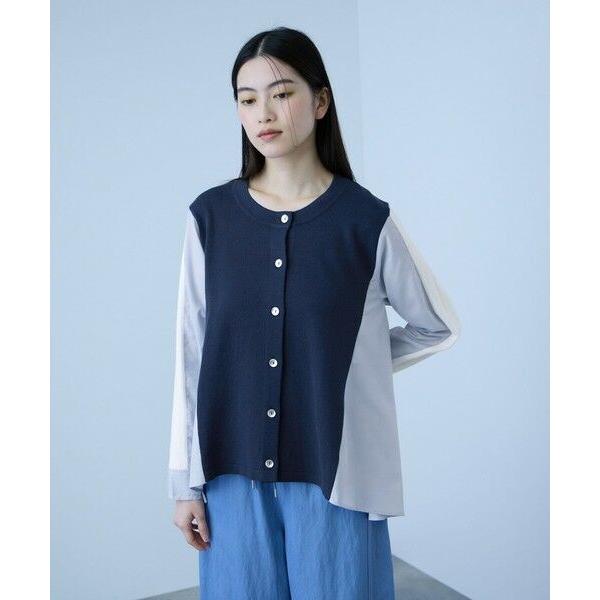 VICKY / ビッキー 異素材切替クルーネックニットカーディガン