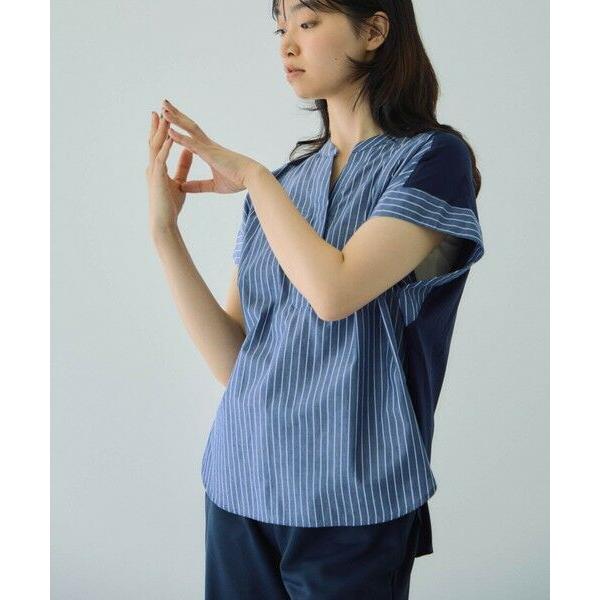 VICKY / ビッキー ストライプフェイスキーネックブラウス≪洗濯機で洗える≫