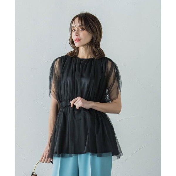 Viaggio Blu / ビアッジョブルー チュールギャザーブラウス≪洗濯機で洗える≫