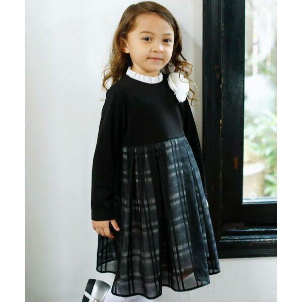 BeBe / べべ フリル襟シアーチェック切り替えワンピース(110~130cm)