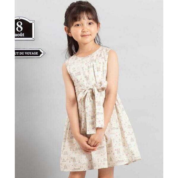 BeBe / べべ 【お揃い】リバティタナローン(PARIS POSTCARD)リボンベルトワンピー...