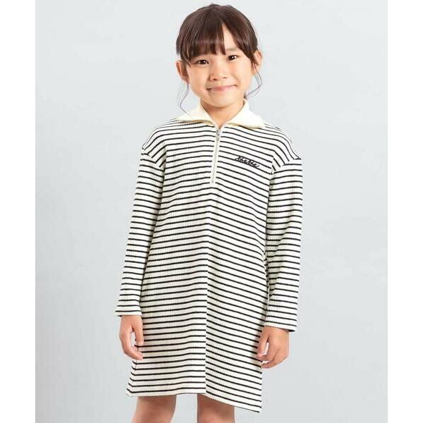 BeBe / べべ 【お揃い】ボーダーリブZIPカラー長袖ワンピース(90~150cm)