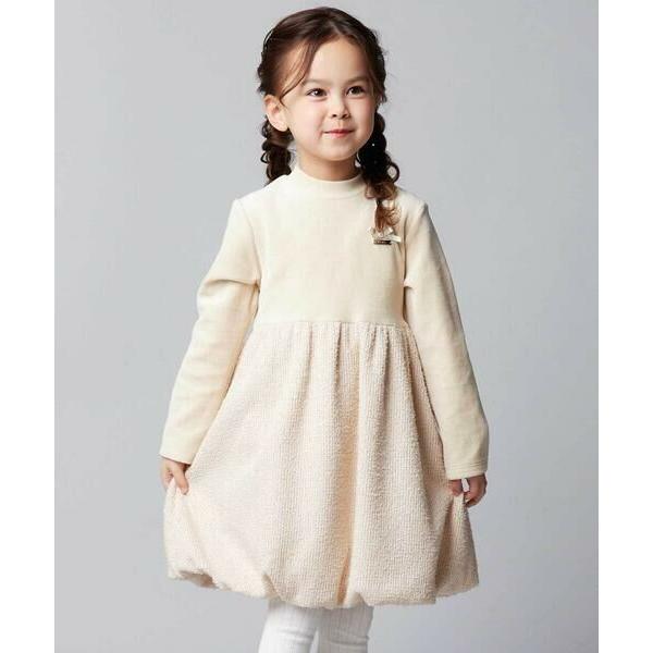 BeBe / べべ ベロア×ファンシーヤーン切り替えハイネックバルーンワンピース(90~140cm)