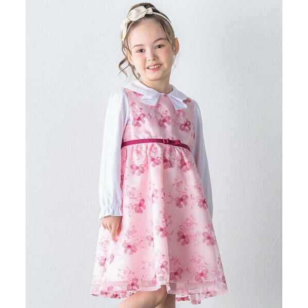 BeBe / べべ 【日本製】オーガンジー花柄リボン刺しゅうワンピース(110~130cm)