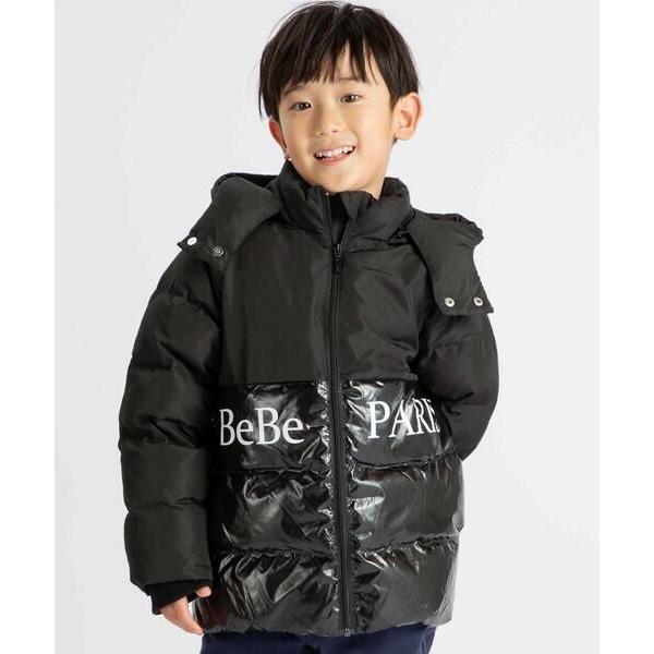 BeBe / べべ 【撥水加工】タフタ切り替えロゴプリントフード中綿コート(100~160cm)