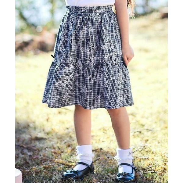 BeBe / べべ 【お揃い】先染めチェックローズプリントミモレ丈スカート(110~160cm)