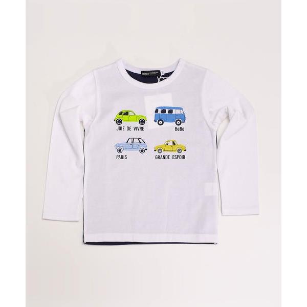 BeBe / べべ チェックスムース切り替えパッチロゴ長袖Tシャツ(90~160cm)