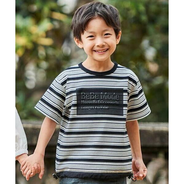 BeBe / べべ ランダムボーダーエンボスロゴ半袖ドロストTシャツ(90~160cm)