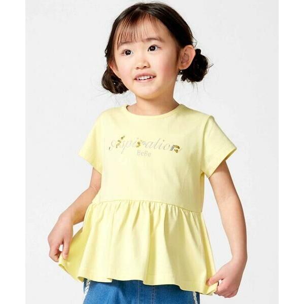 BeBe / べべ ロゴ刺しゅうペプラムフリル天竺半袖Tシャツ(100~150cm)